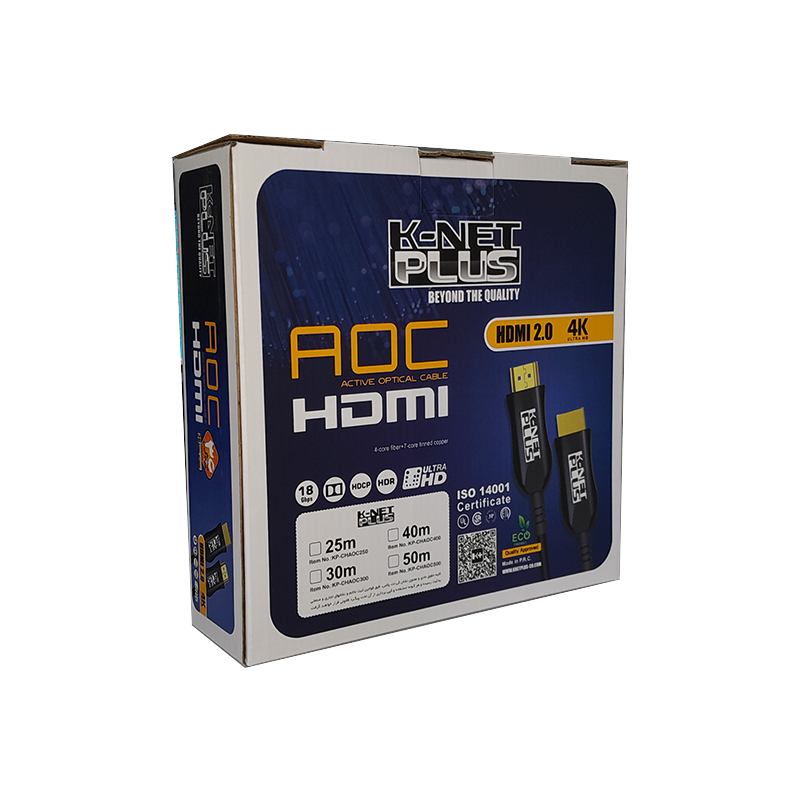 کابل HDMI 4K ورژن 2.0 فیبر نوری کی نت پلاس مدل KP-CHAOC800 طول 80 متر