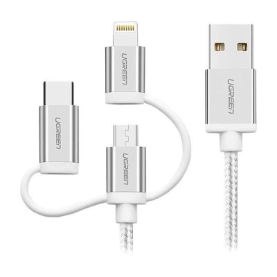 کابل شارژ 1 به 3 MicroUSB+lightning+Type-C یوگرین US186 80825 طول 1 متر