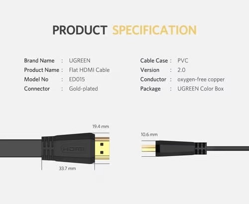 کابل HDMI 4K ورژن 2.0 یوگرین مدل ED015 50820 طول 3 متر