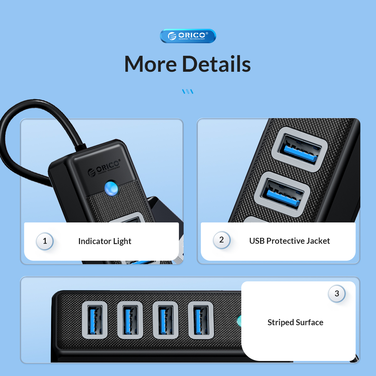 هاب 3 پورت USB 3.0 اوریکو مدل PWC2U-U3