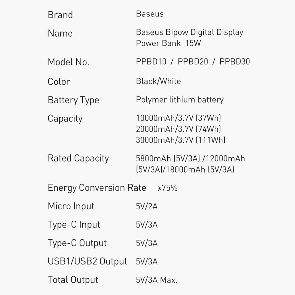 پاوربانک 10000mAh باسئوس 15W مدل Bipow PPBD050001