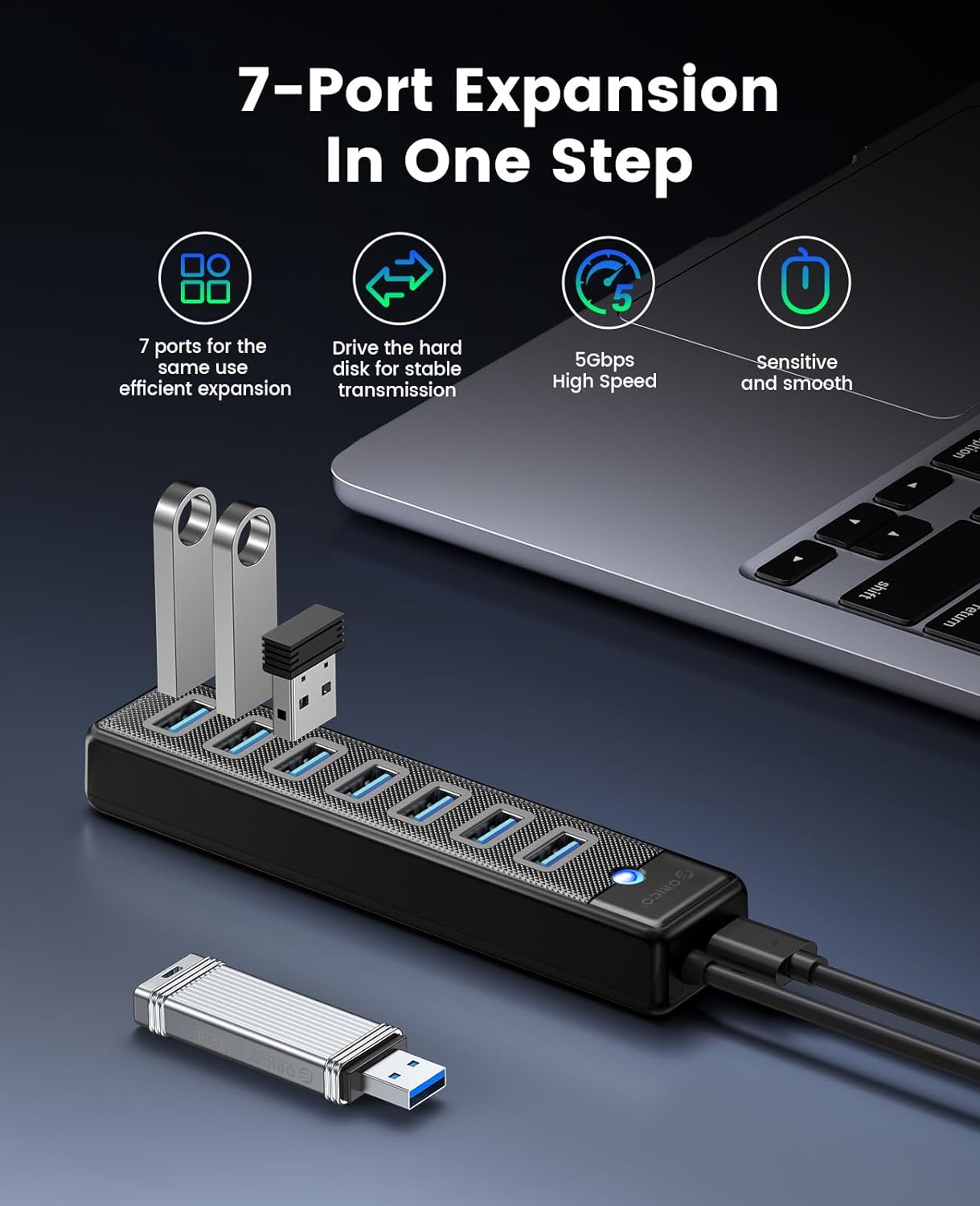 هاب 7 پورت Type-C اوریکو مدل PW7U-C3-015