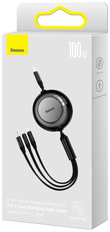 کابل شارژ 1 به 3 MicroUSB+lightning+Type-C باسئوس مدل CAMJ010201 طول 1.1 متر