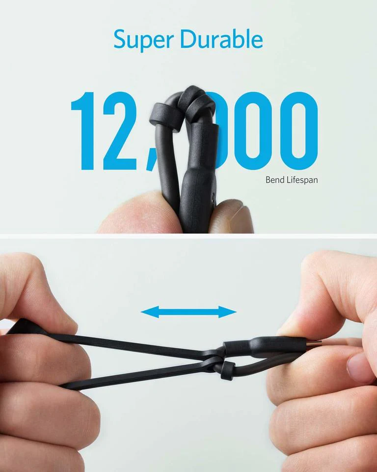 کابل شارژ 1 به 3 MicroUSB+lightning+Type-C انکر مدل A8436H12 طول 90 سانتی متر